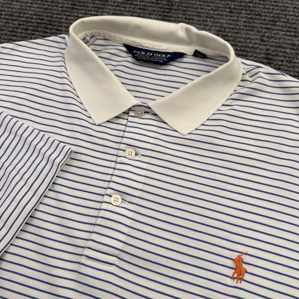 Vintage Polo Golf Polo Men's Size XL White Blue Stripping Orange Pony Logo